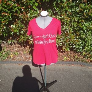 An red v-neck t-shirt